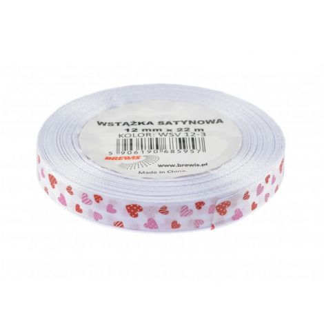 Wstążka satynowa Brewis Biała, 12mm x 22m
